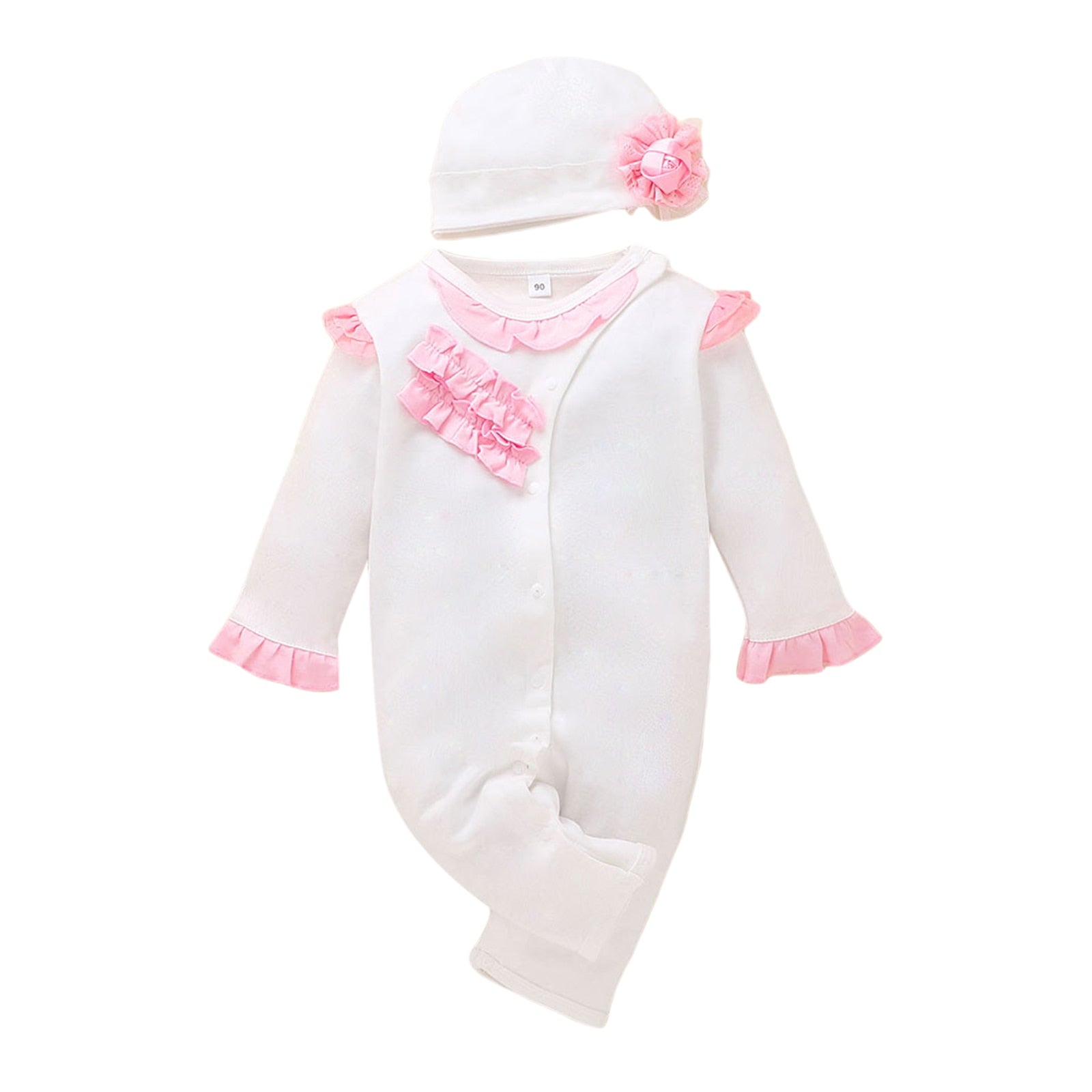 Macacão Infantil Feminino Babadinho com Touca