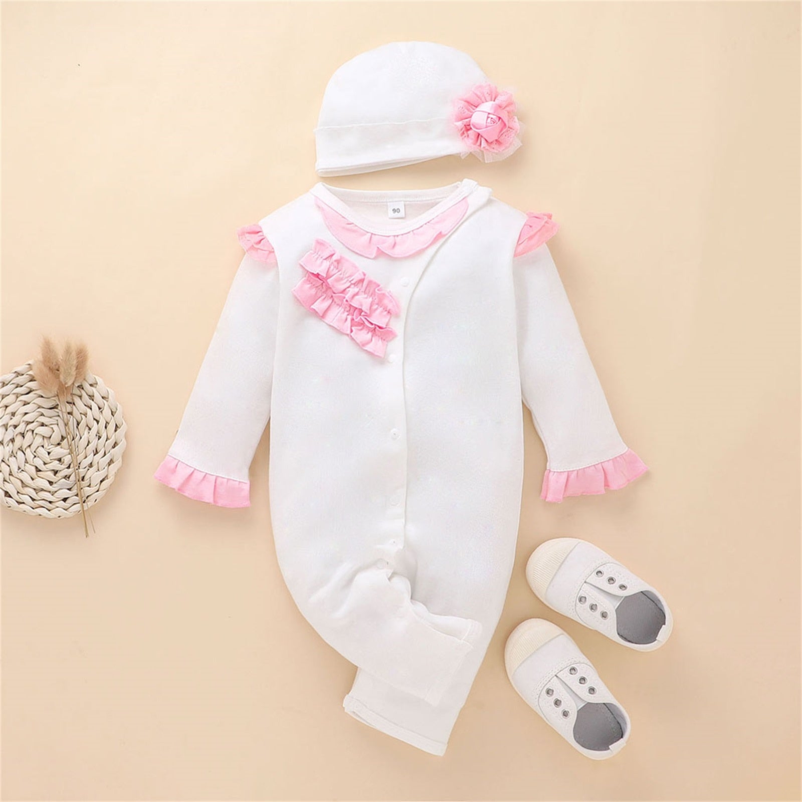 Macacão Infantil Feminino Babadinho com Touca