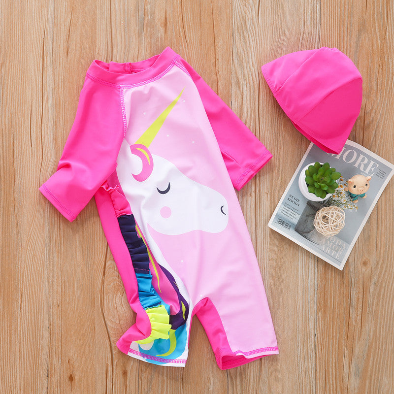Macaquinho Infantil De Piscina Unicôrnio + Chapéu