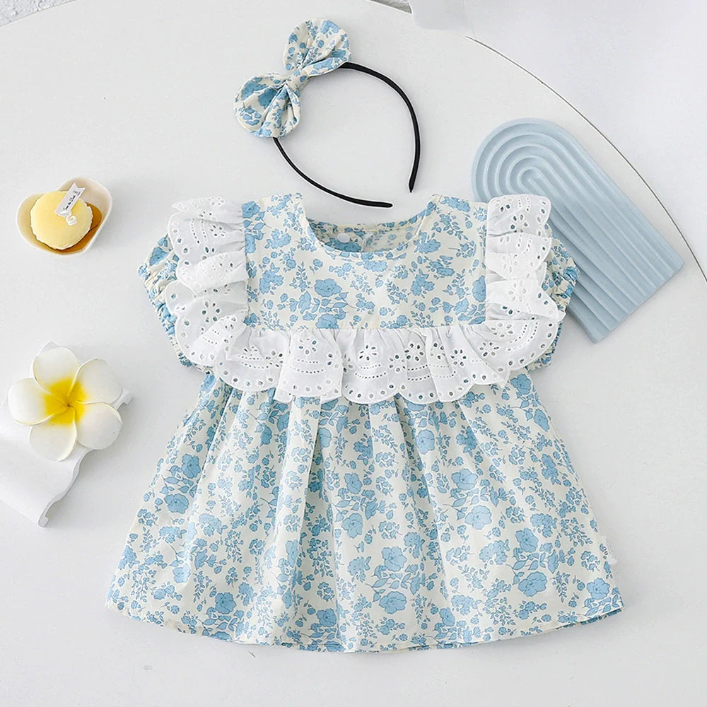 Body/ Vestido Infantil Azul Flores