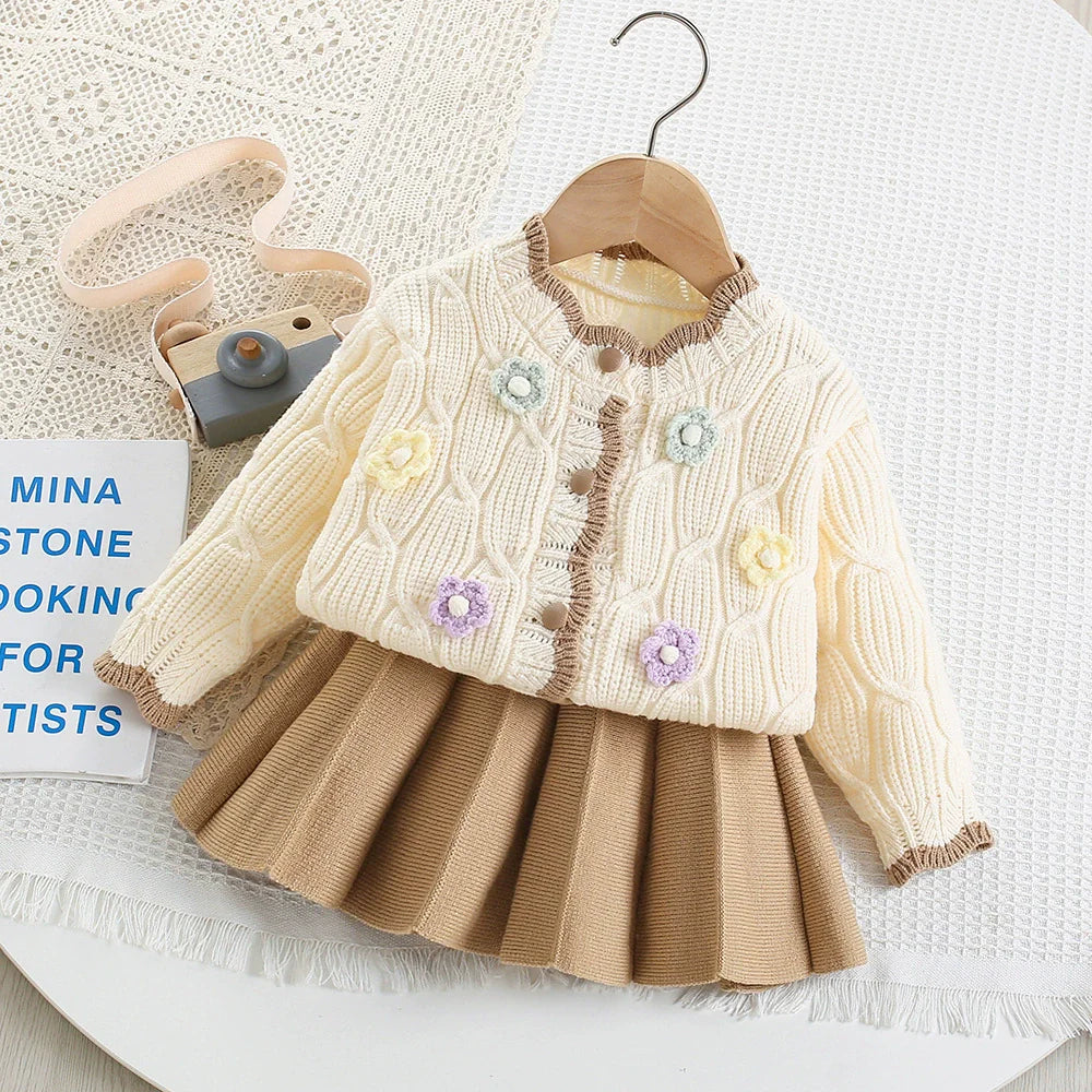 Conjunto Infantil Feminino de Tricô Florzinhas