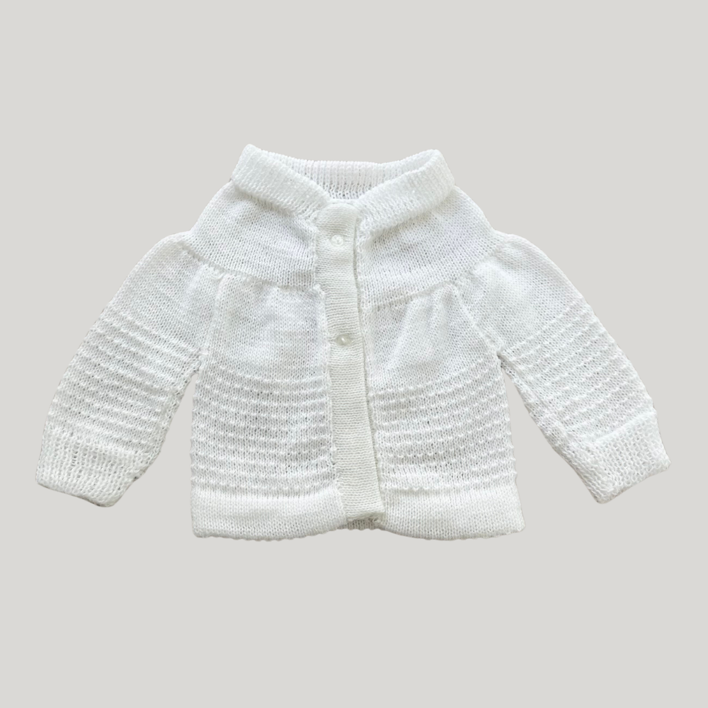 Kit 3 peças Bebê Casaco Tricot Gorro E Luva Off White