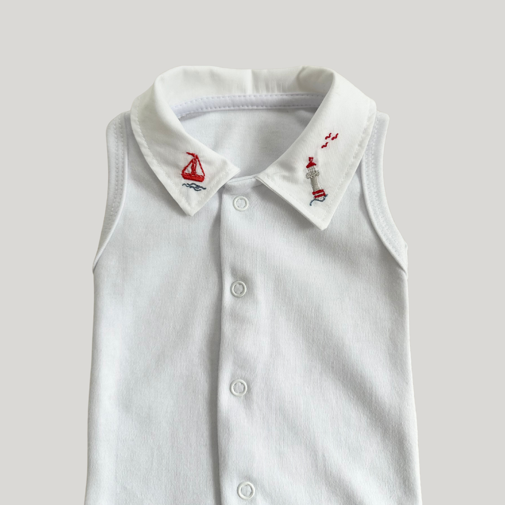 Kit Saída Maternidade Premium 4 Peças Tricot bordado Boat Listras Red