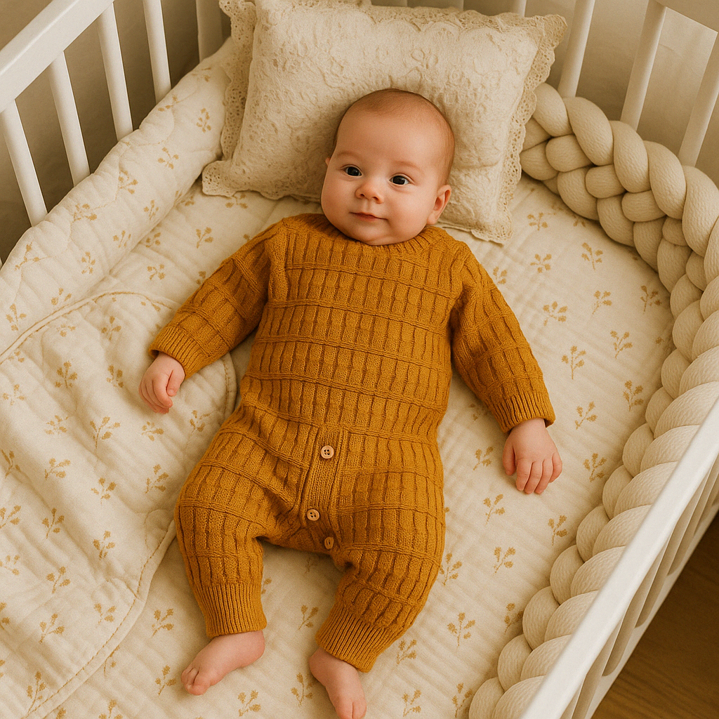 Macacão Bebê Tricot Versalhes Mostarda