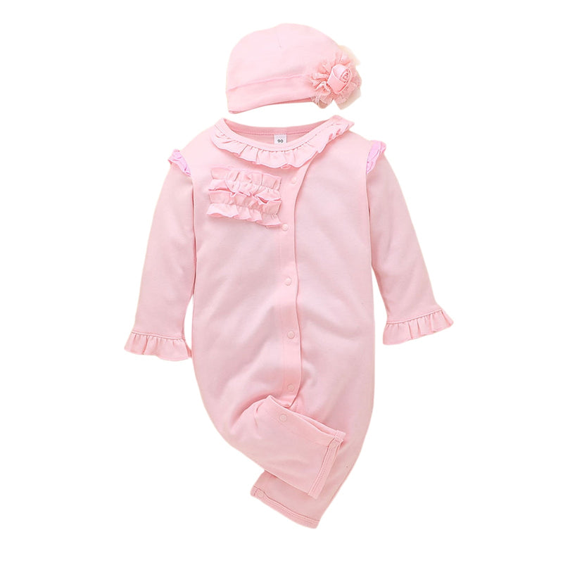 Macacão Infantil Feminino Babadinho com Touca