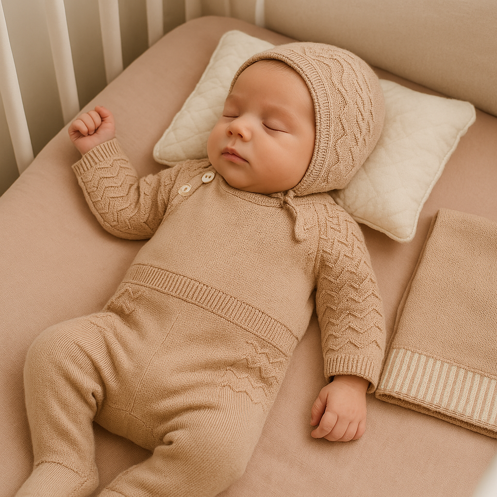 Kit Saída Maternidade 3 Peças Tricot Vintage Caramelo