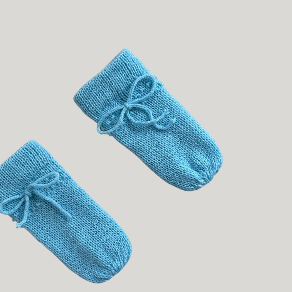 Kit 3 Peças bebê casaco tricot gorro e luva azul