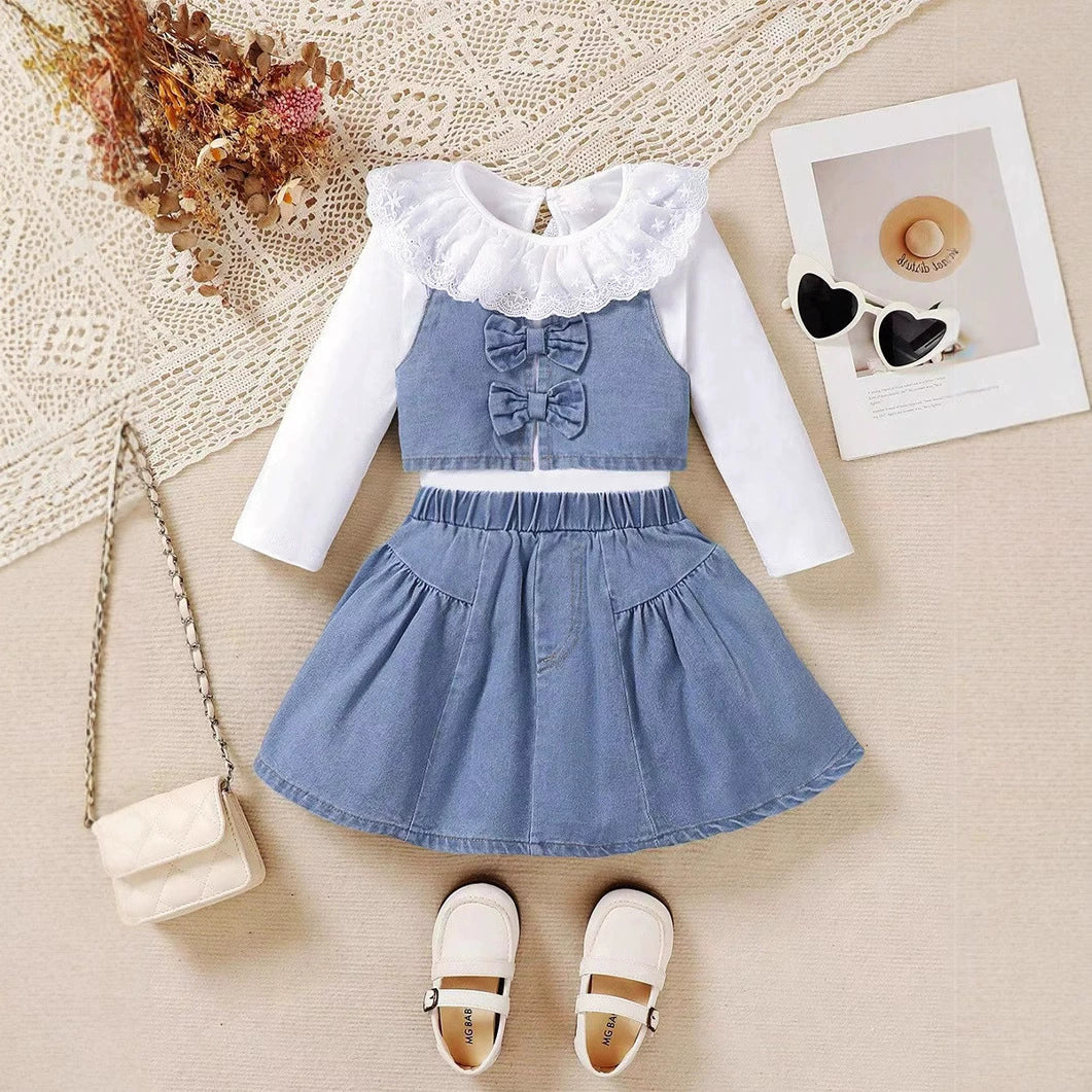 Conjunto Infantil Feminino Jeans 3 Peças