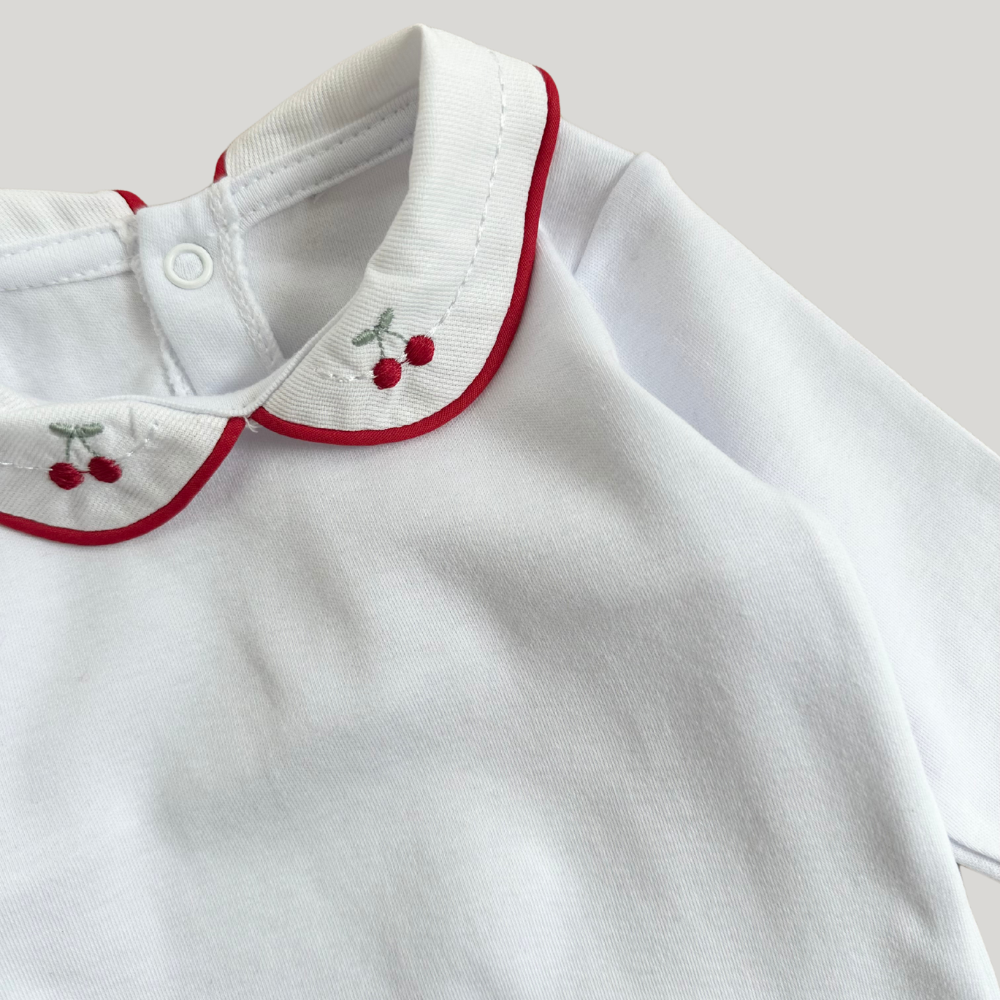 Conjunto Bebê 3 Peças Tricot Bordado Cereja Red