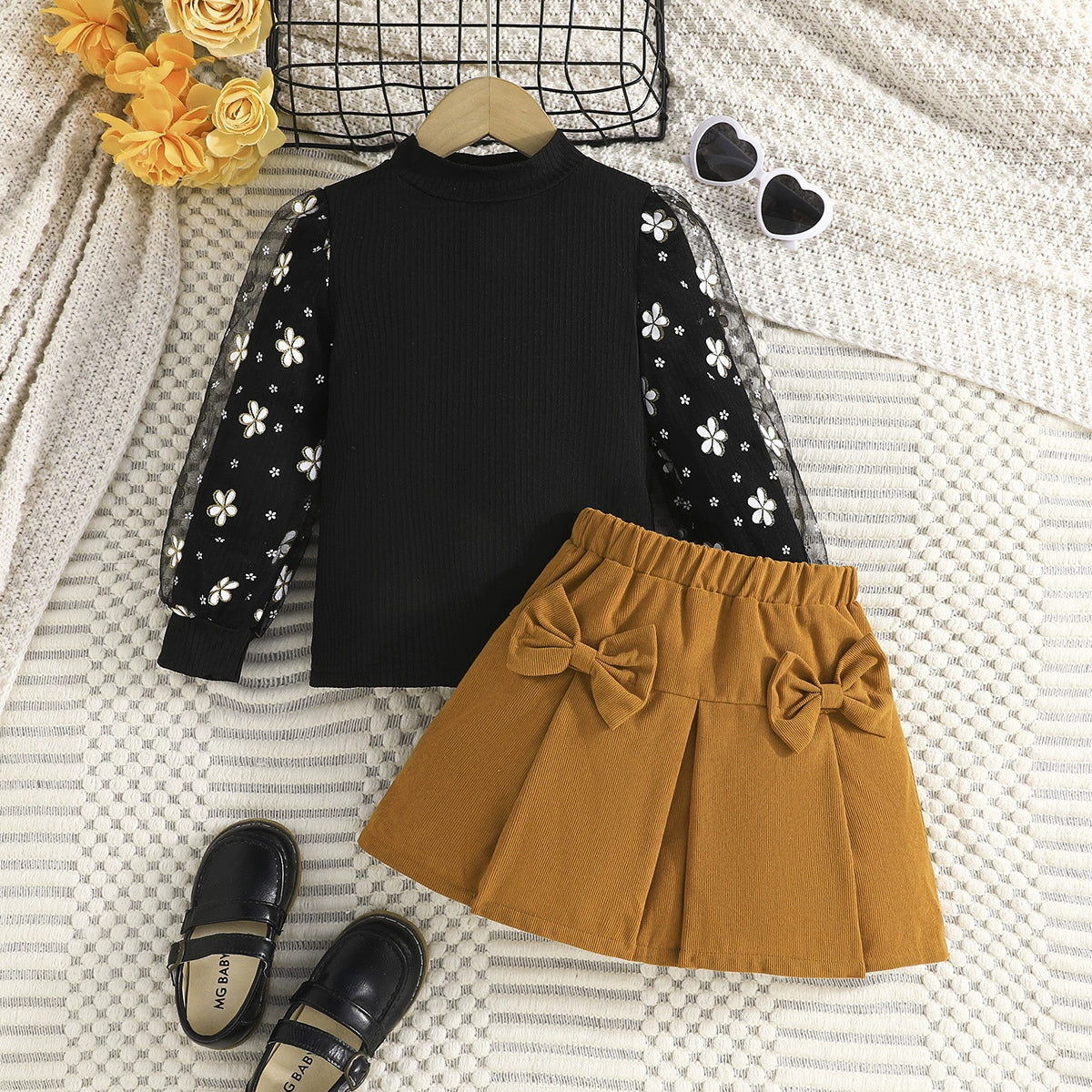 Conjunto Infantil Feminino Florzinhas e Lacinho