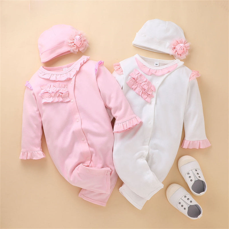 Macacão Infantil Feminino Babadinho com Touca
