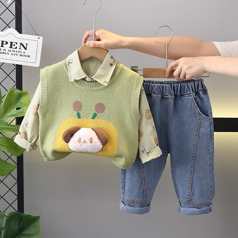 Conjunto Infantil Masculino 3 Peças Bichinho e Jeans