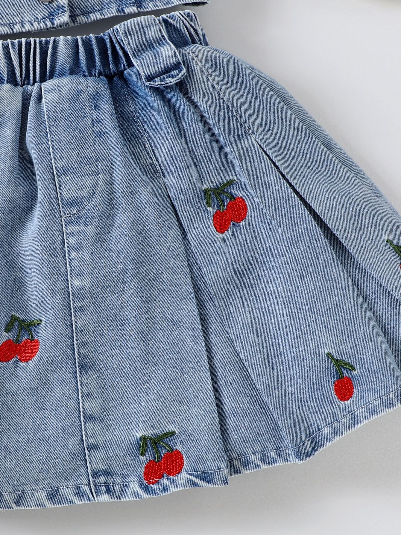 Conjunto Infantil Verão Jeans Cerejinhas