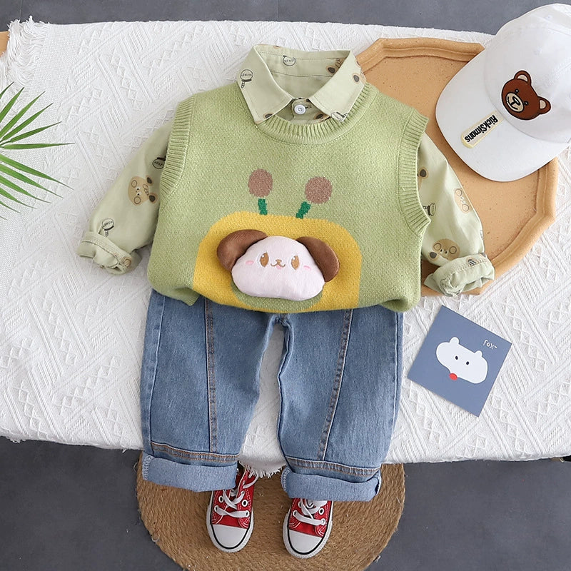 Conjunto Infantil Masculino 3 Peças Bichinho e Jeans