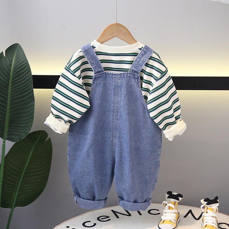 Conjunto Infantil Jardineira Arco íris Jeans e Lístras