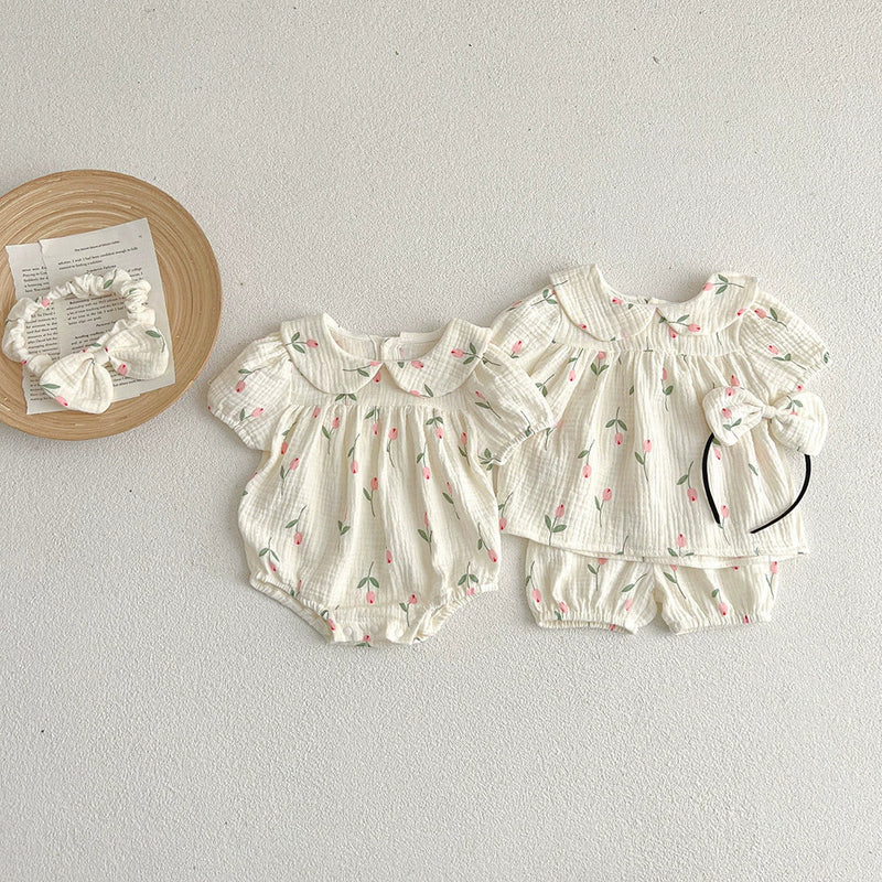 Body/ Conjunto Infantil Feminino Tulipas