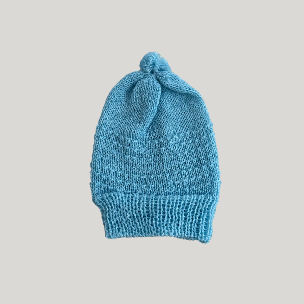Kit 3 Peças bebê casaco tricot gorro e luva azul