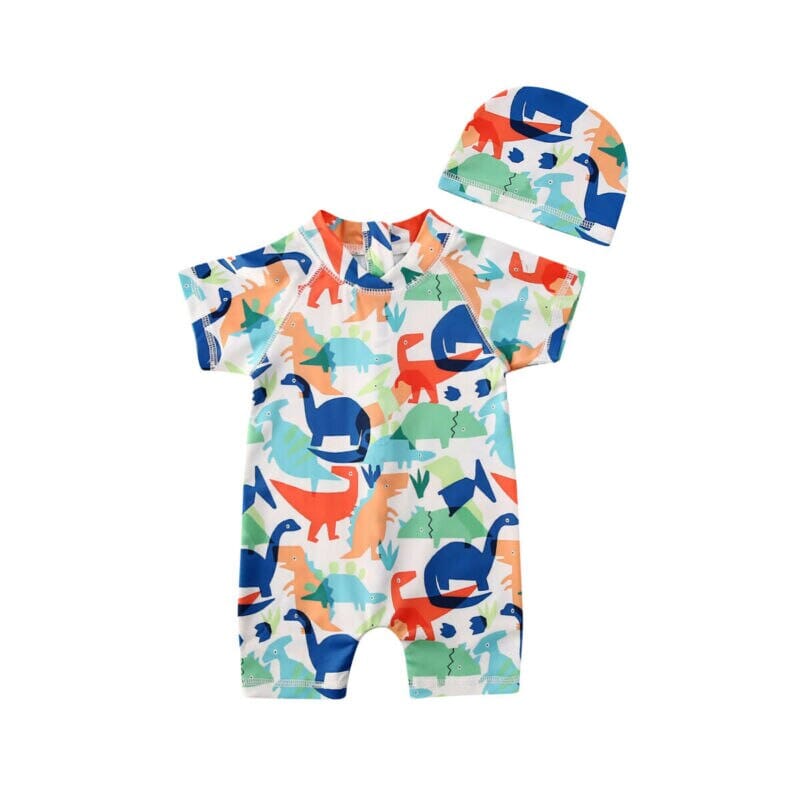 Macaquinho de Praia Infantil Dinos + Touca