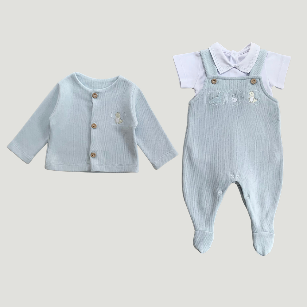 Conjunto Bebê 3 Peças Tricot Bordado Dino Azul